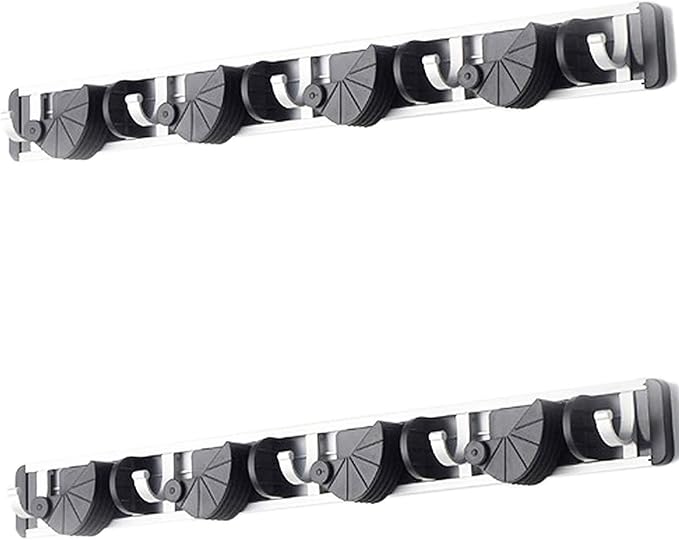 HUJI Wall Mount Broom Clamp Holder 4 Positions Grip Organizer & 5 Hooks Rack by HUJI