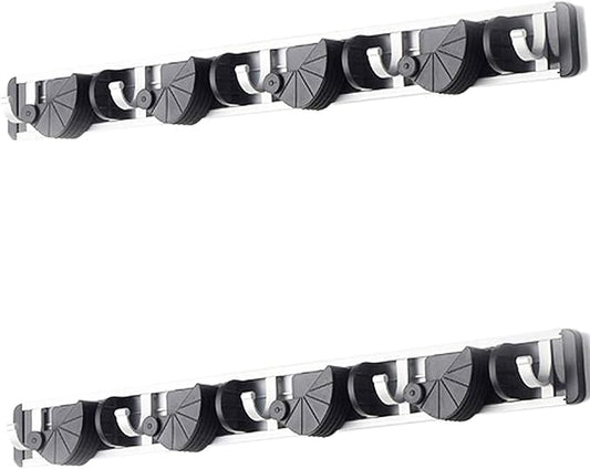 HUJI Wall Mount Broom Clamp Holder 4 Positions Grip Organizer & 5 Hooks Rack by HUJI