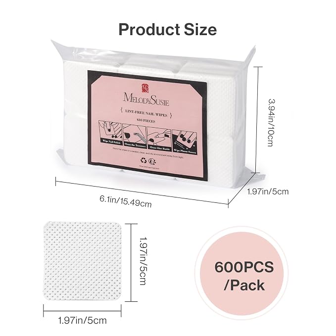 MelodySusie 600Pcs Lint Free Nail White Wipes Super Absorbent Soft Non-Woven - Image 6