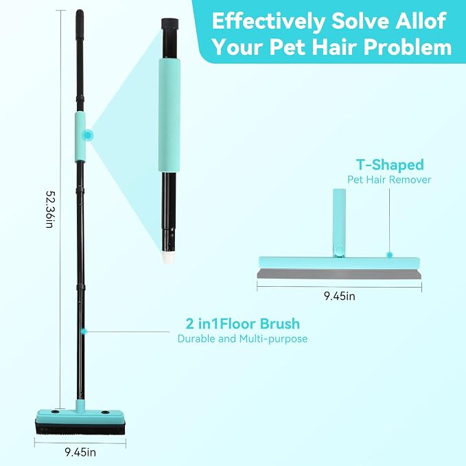 Floor Squeegee with 180° Rotating Head, with Rubber Broom - Image 2