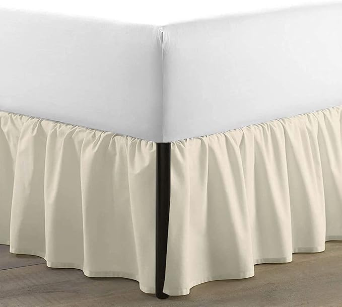SKY BEDDINGS - King Size Ruffled Bed Skirt with Split Corners - 24 Inch Drop Dust Ruffle Bed Skirt with Platform Three Sided Coverage - 100% Microfiber, Ivory