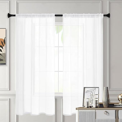 White Sheer Curtains 54 Inches Long 2 Panels, Rod Pocket Short Curtain for Kitchen, Bedroom, Cafe Window(White 38" W x 54" L)