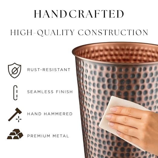 Monarch Abode Handcrafted Metal Wastebasket Trash Can - Image 3