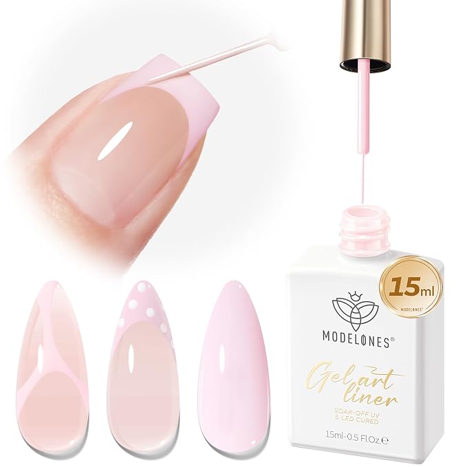 modelones Pink French Tip Liner Gel Polish, 15 ML Light Baby Blush Pastel Color by MODELONES