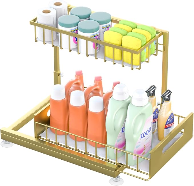 Under Sink Organizer Storage 2-Tier Premium Metal Pull-Out Kitchen Cabinet by Saydear