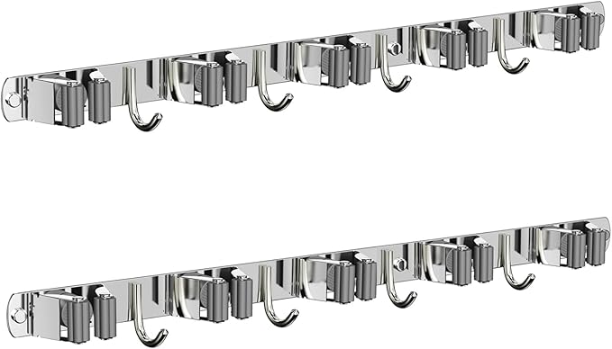 2 Pack Mop and Broom Holder Wall Mount, Non-slip Broom Hanger Wall Mount by CUXIXA