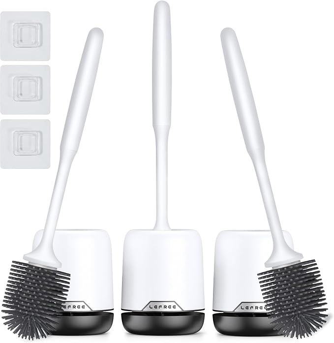 Lefree 3 Pack Silicone Toilet Bowl Brush and Holder Set by Lefree