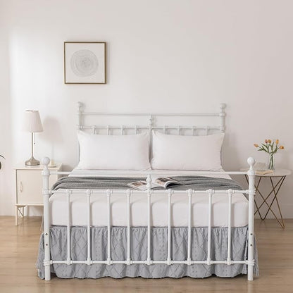 Bed Skirt Full Size Ruffled Bed Skirt with Split Corners, 14 Inch Drop Dust Ruffle Bed Skirts with Platform, Boho Tufted Shabby Chic Full Size Bed Skirts, Light Grey