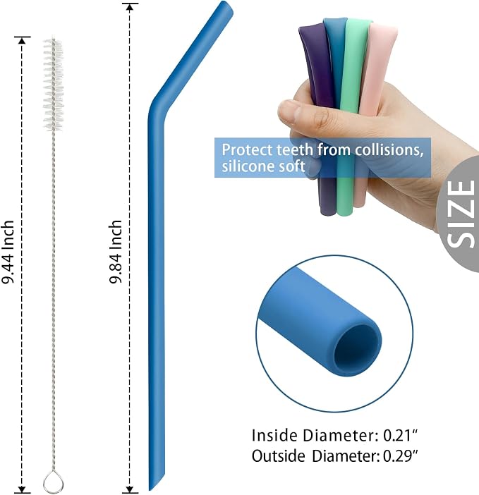 6 Pcs Bent Silicone Drinking Straw Set – Multi-Color, Reusable Silicone Straws - Image 2