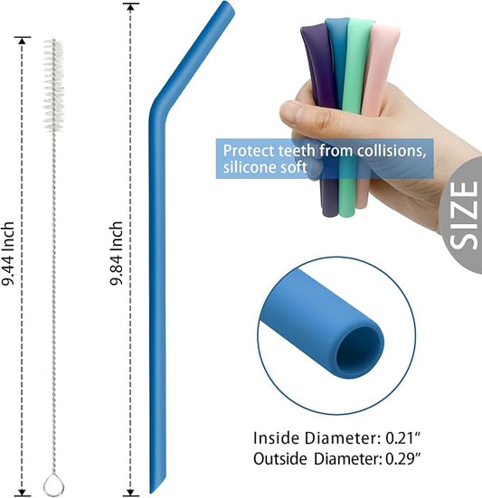 6 Pcs Bent Silicone Drinking Straw Set – Multi-Color, Reusable Silicone Straws - Image 2