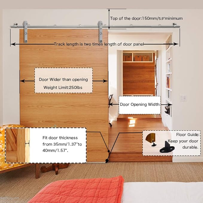 CCJH Stainless Sliding Barn Door Hardware Kit 9ft Heavy Duty - Image 7
