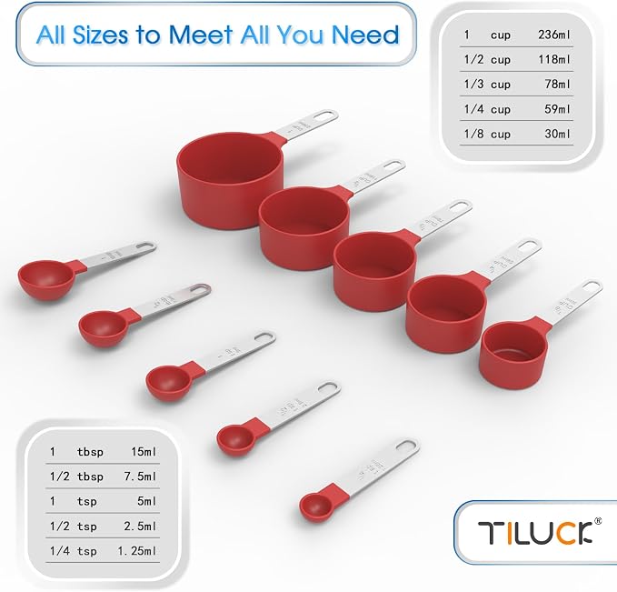 TILUCK Measuring Cups & Spoons Set, Stackable Cups and Spoons, Nesting Measure - Image 3