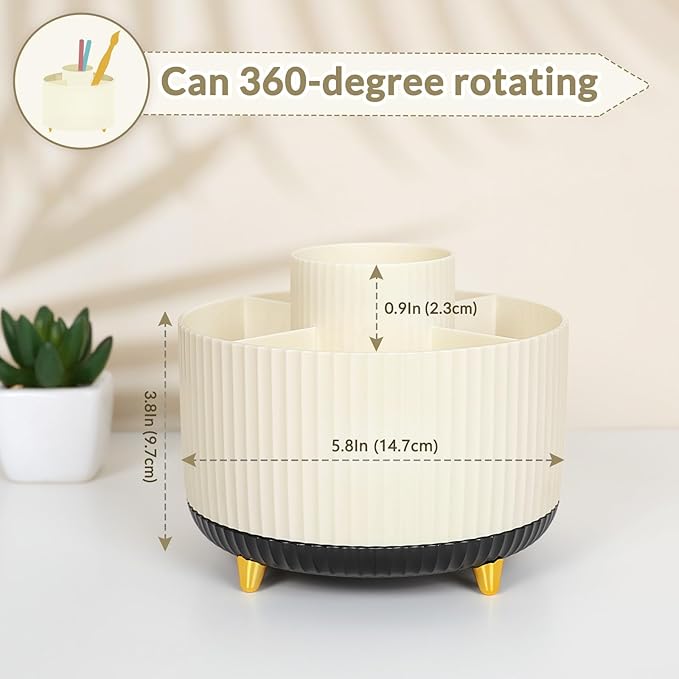 SKYDUE 360 Rotating Organizer, Dual-Purpose Pencil Pen Holder, 5-Slot Rotating - Image 2