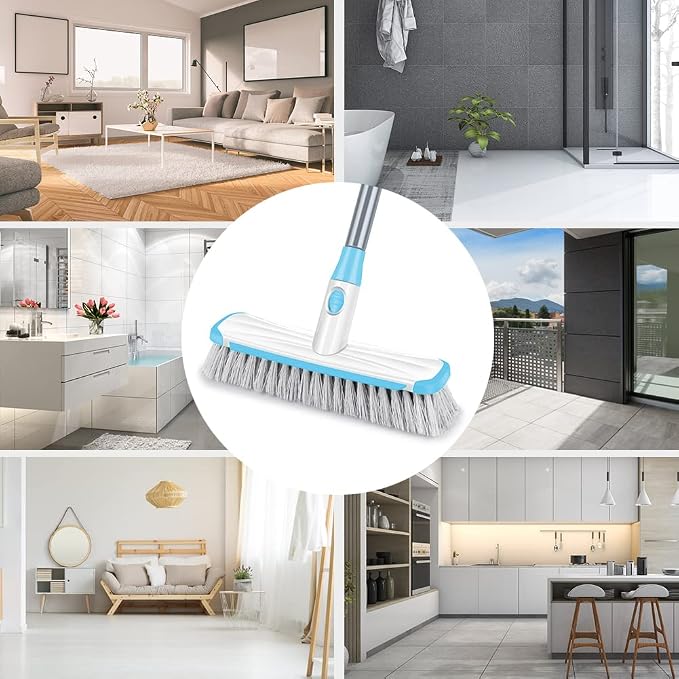 Floor Scrubber with Long Handle, 2 in 1 Scrubbing Brush Stiff Bristle Shower - Image 7