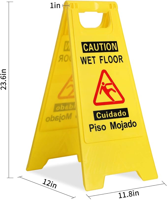 CERLMLAND Caution Wet Floor Sign, Foldable Sturdy Bilingual Double-Sided Safety - Image 2