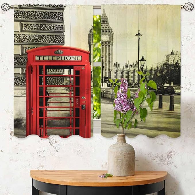 London Kitchen Curtains City Red Telephone Booth Big Ben Retro Romantic - Image 6