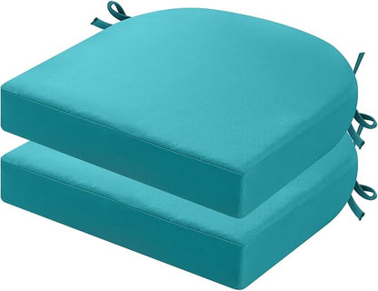 idee-home Outdoor Chair Cushions Set of 2, Thick 17" x 17" x 3" Patio Chair Cushions for Outdoor Furniture Waterproof with Ties, Seat Cushion, Patio Chair Pads Dining Chair Blue