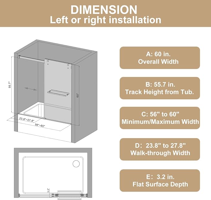 56-60" W x 60" H Double Sliding Bathtub Shower Door, 5/16" Tempered Glass - Image 2