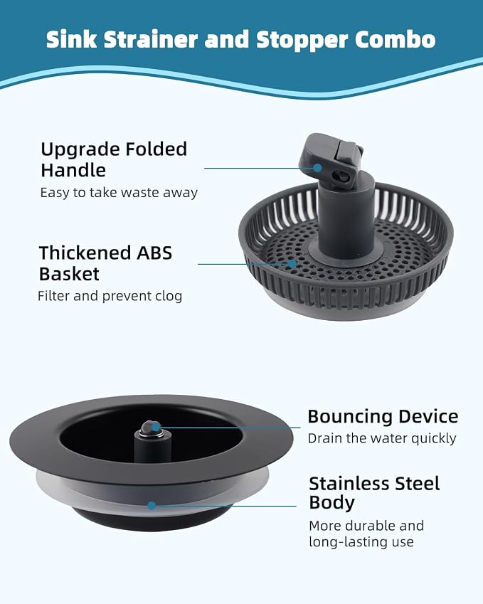 Universal 3 in 1 Kitchen Sink Drain Strainer Stopper Combo, Anti-Clog and Easy - Image 6
