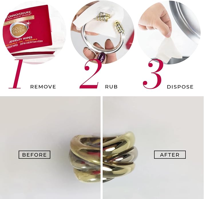 CONNOISSEURS Premium Edition Compact Jewelry Wipes No Rinse Gold and Silver - Image 5
