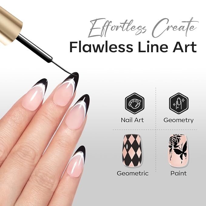 modelones Black French Tip Liner Gel Polish, 15 ML All Black Classic Color Nail - Image 3