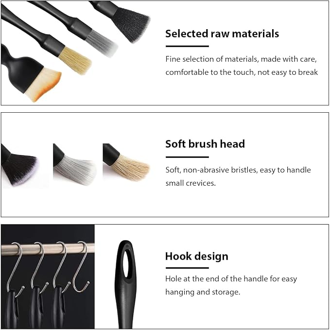 4 PCS Car Detailing Brush Set, Boars Bristle No Scratch Dusting Tool Cleaning - Image 3