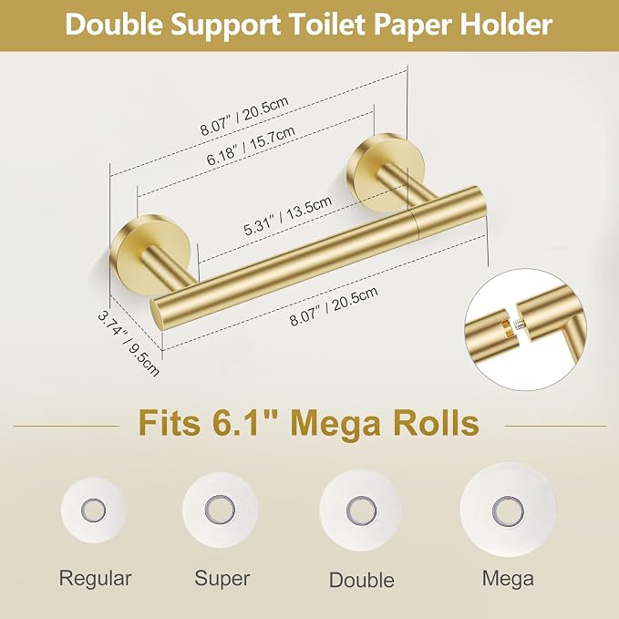 TQKAG Brushed Gold 5 Piece Bathroom Hardware Accessories Set 23.6" SUS304 - Image 3