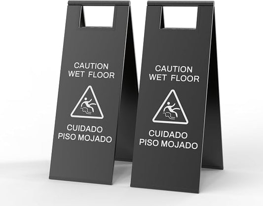 2 Pcs Wet Floor Sign, 24 Inch Black Stainless Steel Caution Wet Floor Sign by CrazyAnt