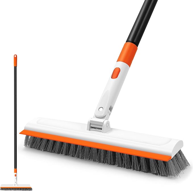 NEWE Floor Scrub Brush with Long Handle, 2 in 1 Stiff Bristles Scrubber Mop by NEWE