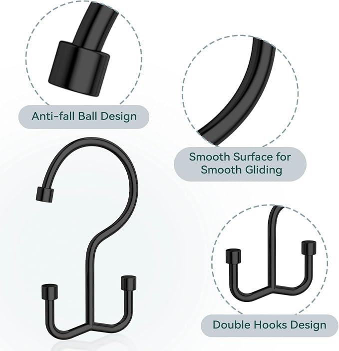 Goowin Shower Curtain Hooks, Shower Curtain Rings, Durable Rust Proof Black - Image 4