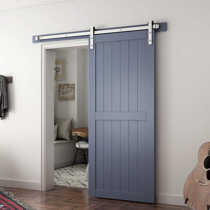 SMARTSTANDARD 6 Feet Brushed Nickel Sliding Barn Hardware Kit-Sturdy Silvery - Image 2