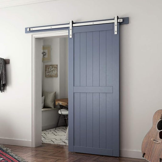 SMARTSTANDARD 6 Feet Brushed Nickel Sliding Barn Hardware Kit-Sturdy Silvery - Image 2