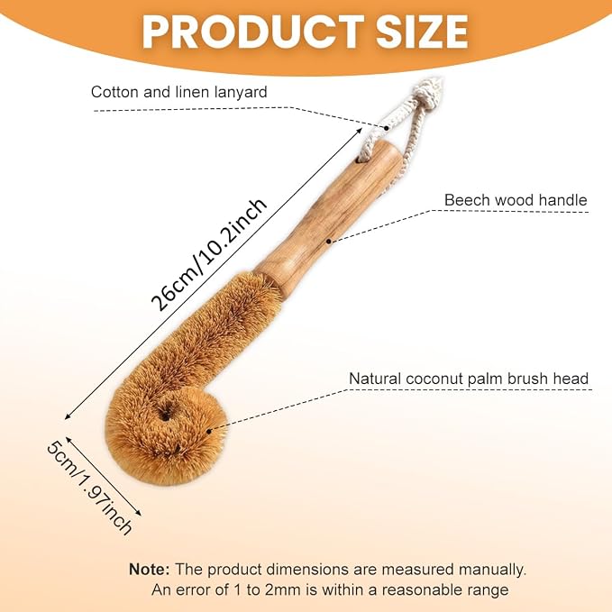 1Pcs Long Handle Scrubber with Bamboo Handle and Coconut Fibers Bristles - Image 3