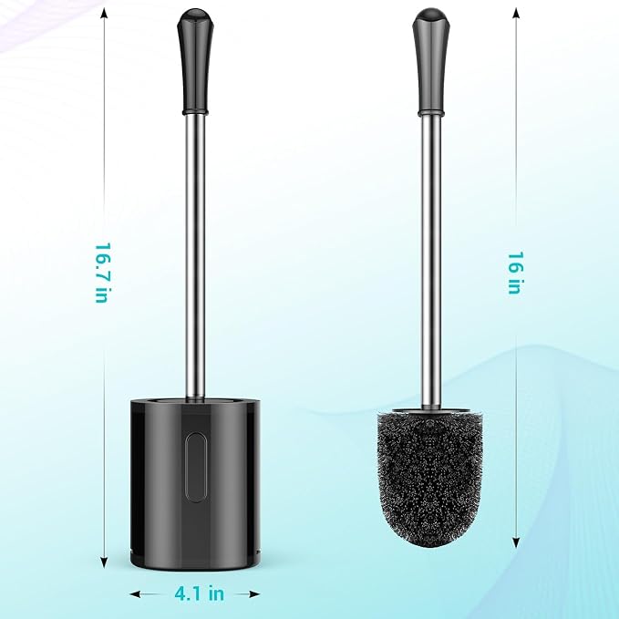 Compact Size Toilet Brush & Holder, 2 Pack, Stainless Steel Handle, Space Saving - Image 2