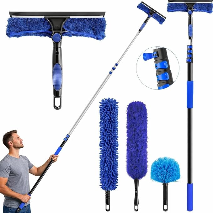 26ft High Reach Duster Kit, Aluminum 5-20ft Fan & Window Cleaner Set, Versatile by wlich