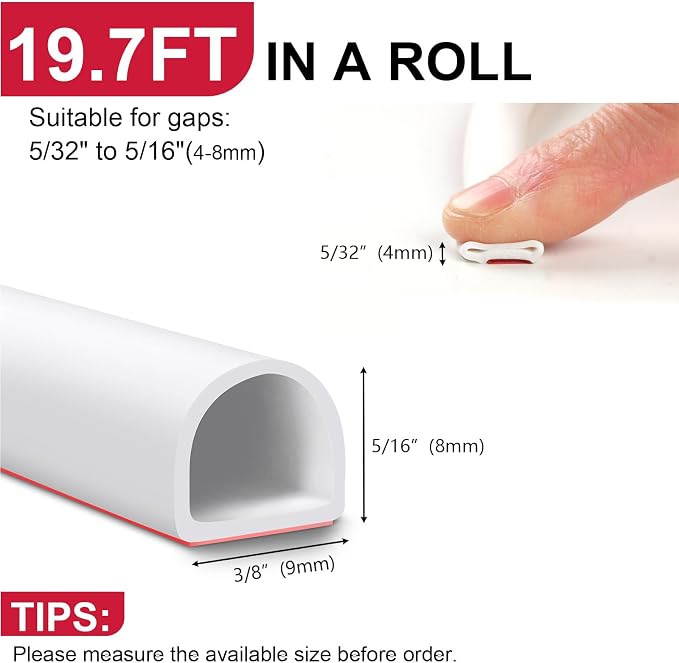 【New Upgrade】 Silicone Door Weather Stripping Door Seal Strip, 19.7 Feet - Image 3