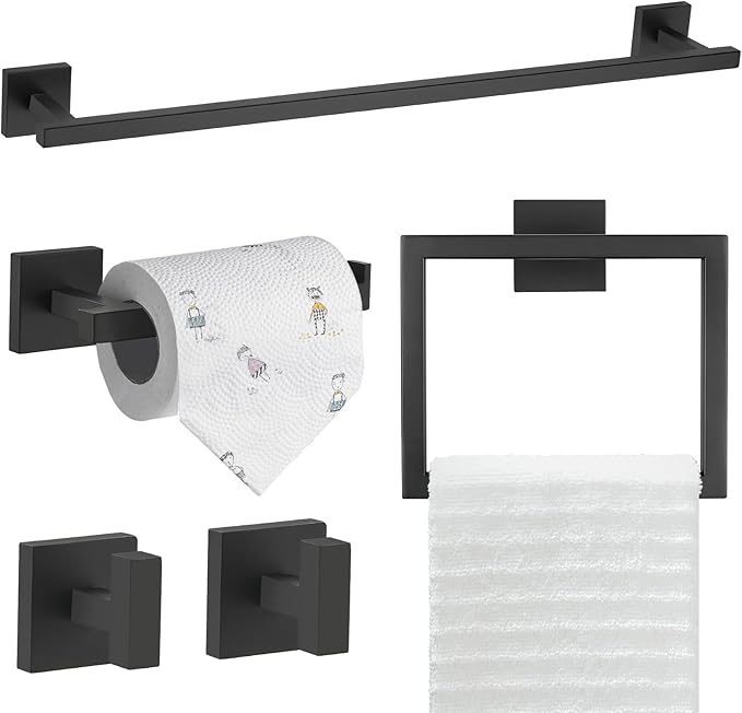 TQKAG 5-Piece Matte Black Bathroom Hardware Set Classic Wall Mounted Bathroom by TQKAG