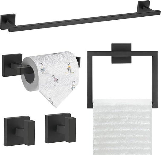 TQKAG 5-Piece Matte Black Bathroom Hardware Set Classic Wall Mounted Bathroom by TQKAG