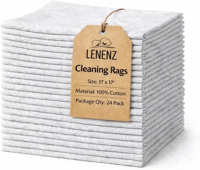 24 Pack New Lint Free Rags, 100% Cotton Cloth by Lenenz