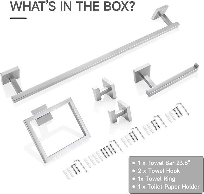 TQKAG 5-Piece Bathroom Hardware Set Brushed Nickel Classic Wall Mounted SUS304 - Image 7