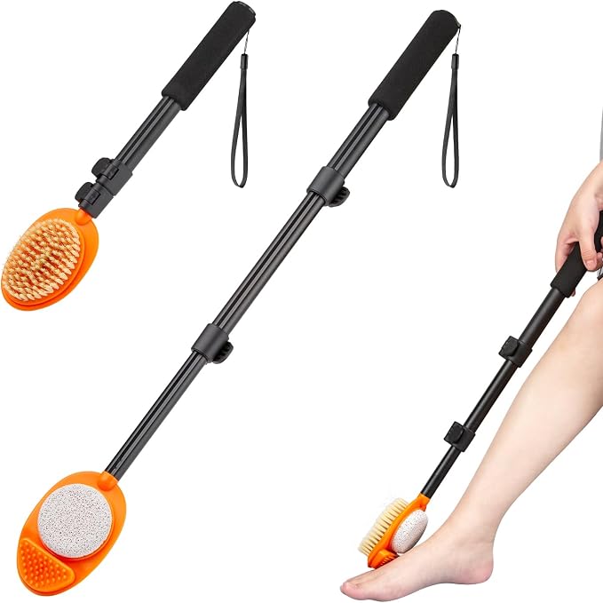 Foot Scrubber with Pumice Stone, 3 in 1 Adjustable Aluminum Tube 15”-28” Shower by LYIGEOL
