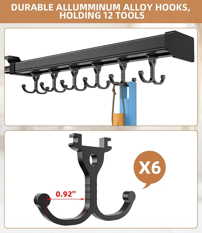 Pull Out Broom Holder With Adjustable Double Row Sliding Hook, - Image 4