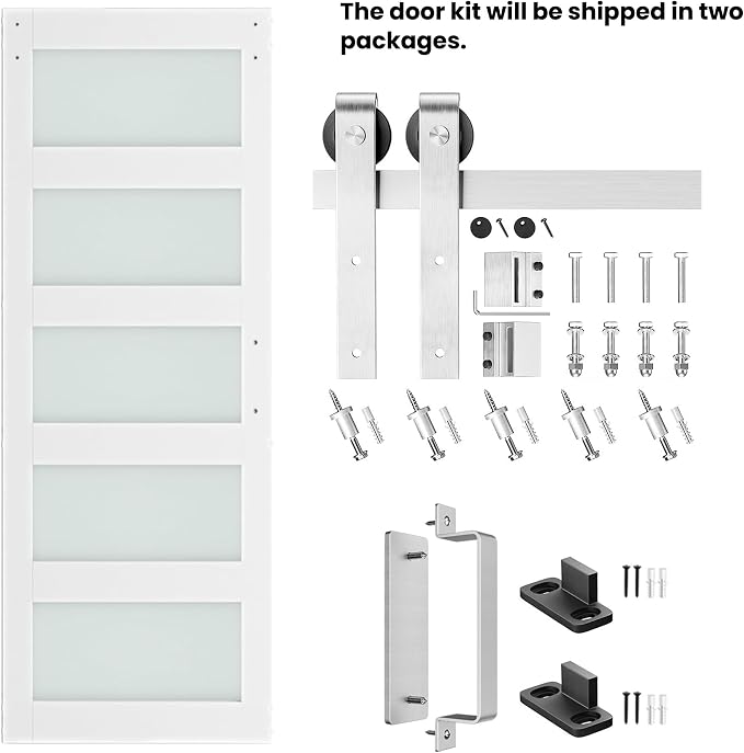 34'' x 84'' Glass Barn Door and 6 Ft Brushed Nickel Hardware Kit Included - Image 6