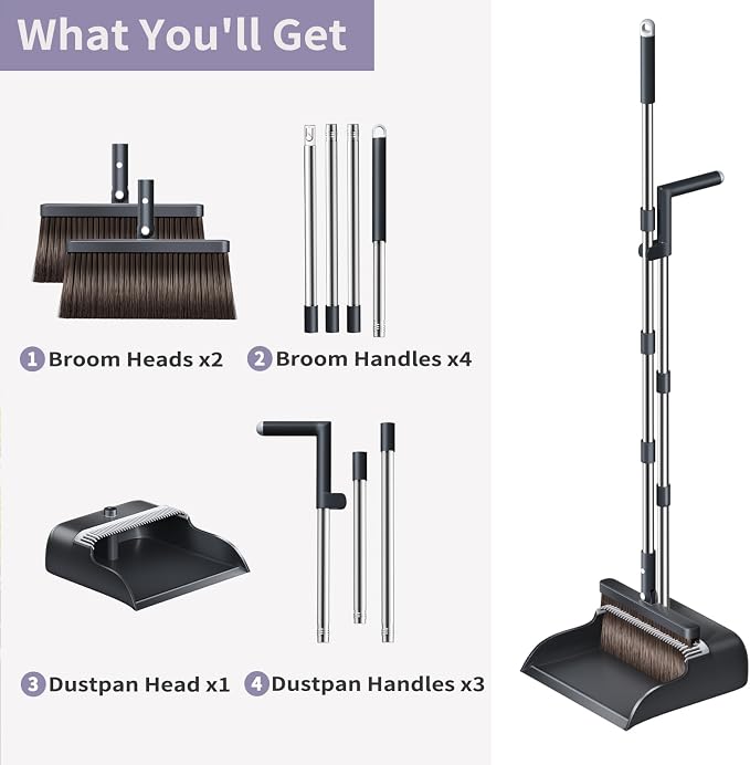 Broom and Dustpan Set, 51.6" Long Handle Broom - Image 8