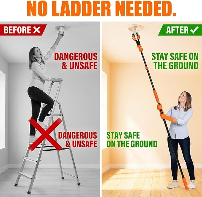 20FT Light Bulb Changer for High Ceilings, Ceiling Fan Duster & Window Cleaner - Image 2