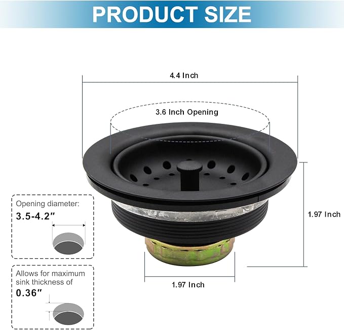 ZM Kitchen Black Sink Stainless Steel Basket Strainer - Image 4
