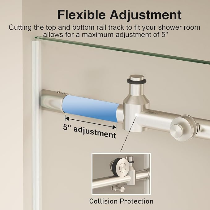 55-60” W x 76" H Single Sliding Shower Door, Frameless Shower Door - Image 5