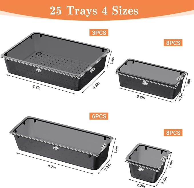 25 PCS Plastic Drawer Organizer Set, 4-Size Versatile Organizer Trays & storage - Image 2