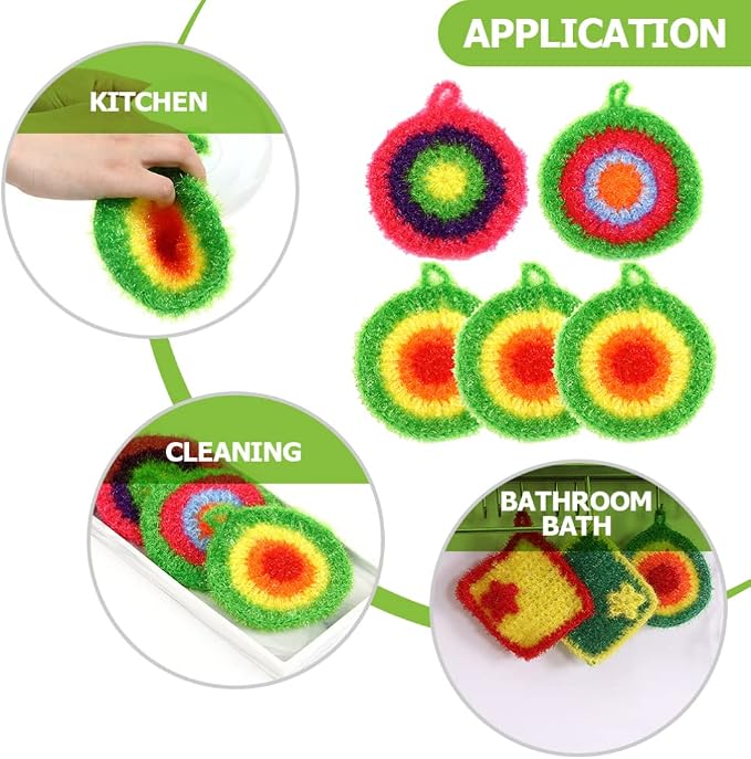 5Pcs Dish Sponge Cleaning Scrubber, 6.3in Round Polyester Dishwashing Swedish - Image 7