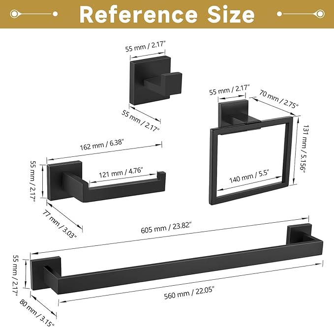 5 Pieces Bathroom Hardware Accessories Set Matte Black Towel Bar Set Towel - Image 6